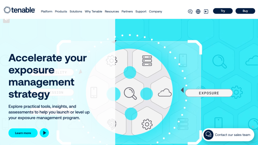 Homepage promoting exposure management strategy with key text and visuals.