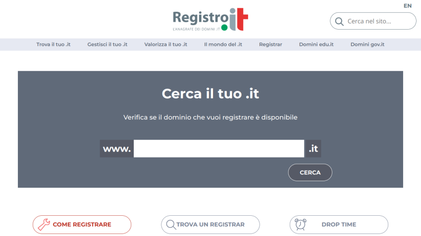 Search for .it domain availability with input field and search button.