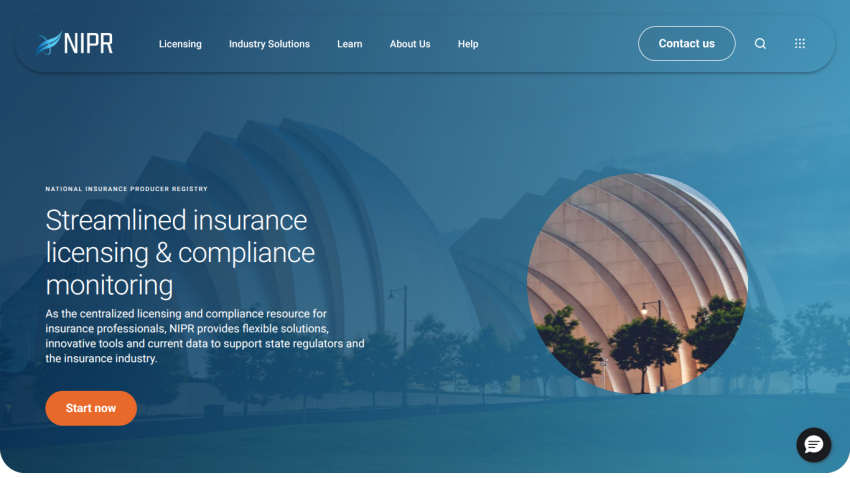NIPR homepage featuring streamlined insurance licensing and compliance monitoring.