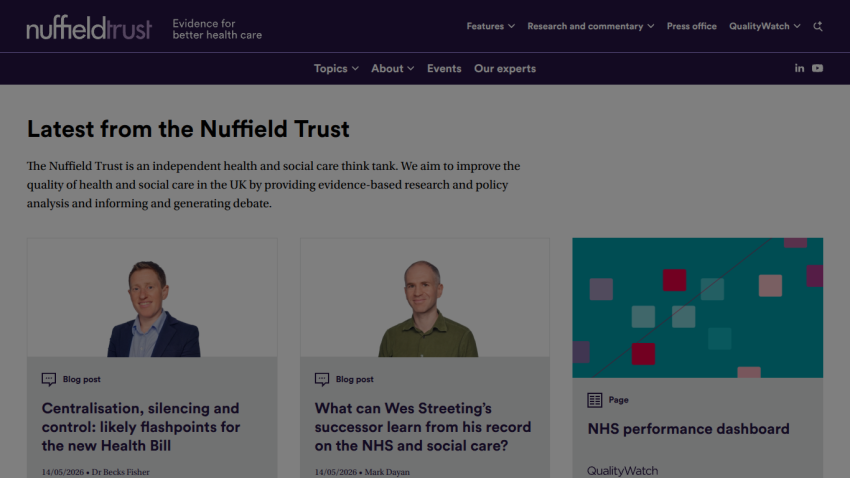 Latest updates from the Nuffield Trust, featuring articles and insights on health care.