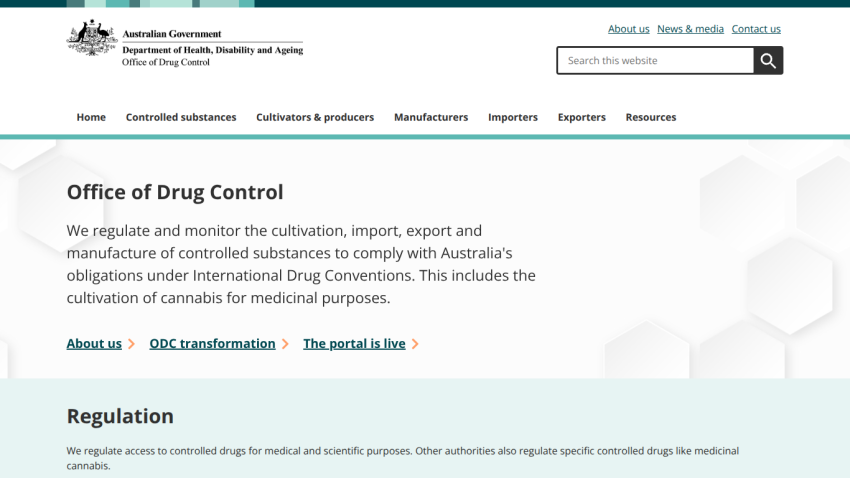 Office of Drug Control page detailing regulations on controlled substances.