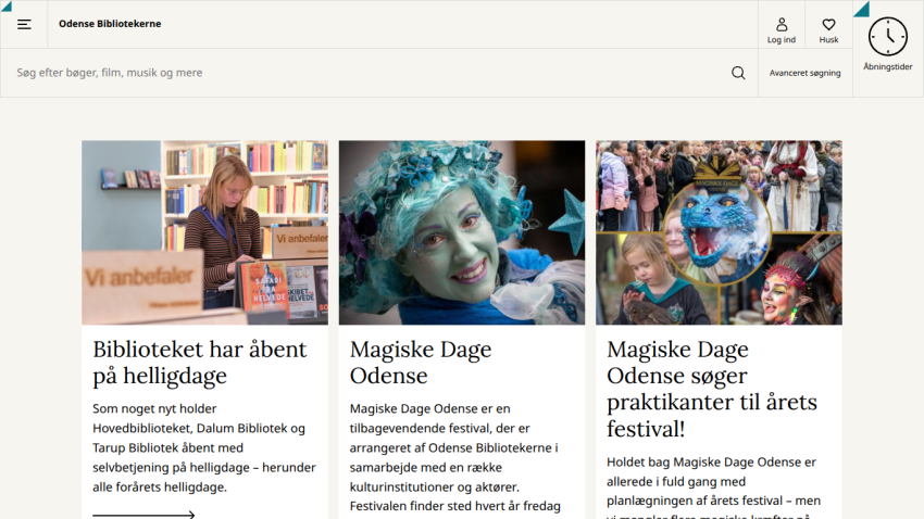 Library website showcasing events and activities with images and descriptions.