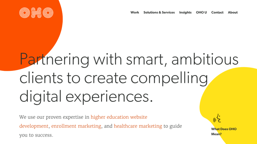 Homepage featuring a tagline about partnering with clients for digital experiences.