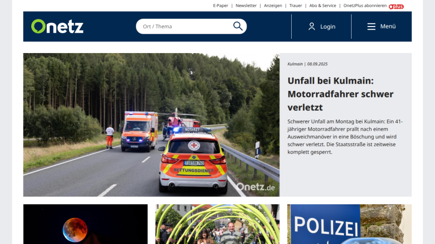 News article about a motorcycle accident with emergency vehicles on the scene.