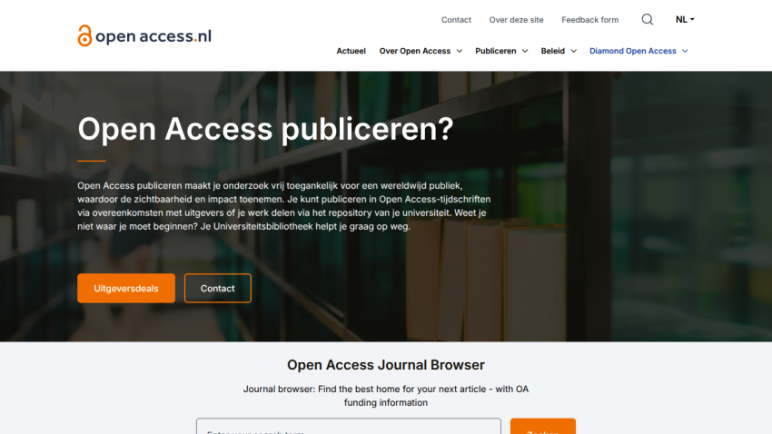 Open Access publishing information with navigation and call-to-action buttons on a scholarly website