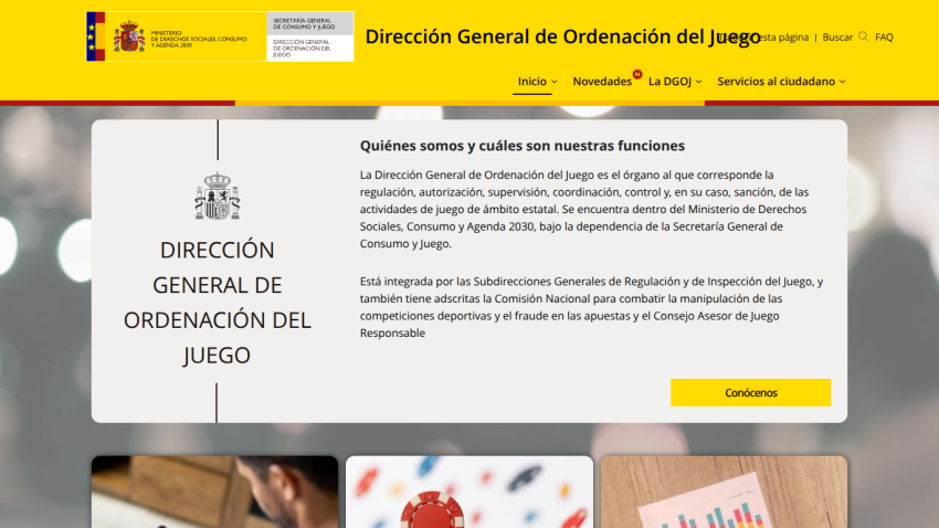 Official website of the General Directorate of Gaming, featuring key functions and information.