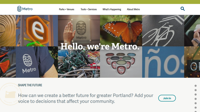 Metro website homepage featuring a welcome message and community engagement prompt.