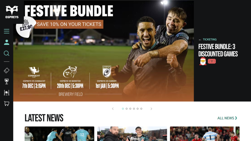 Ospreys rugby festive bundle promotion with discounted tickets for three games in December and January