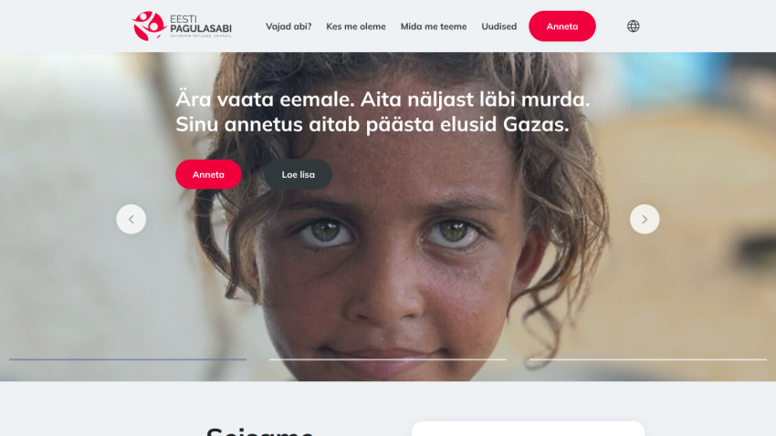 Estonian Refugee Council website with navigation and hero section about Tallinn humanitarian conference on November 6