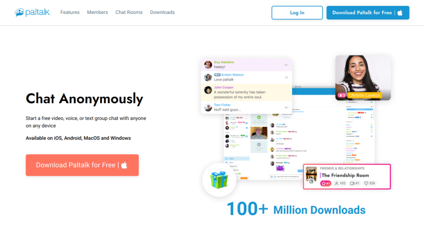 Homepage for Paltalk featuring chat options and download button.