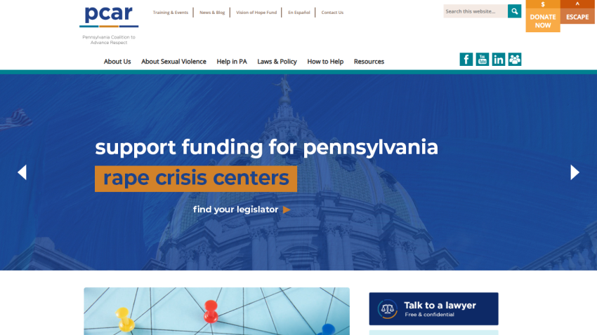 Pennsylvania Coalition to Advance Respect website supporting funding for Pennsylvania rape crisis centers