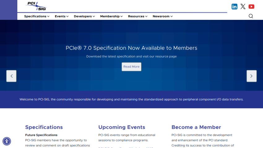 POCeb 7.0 Specification announcement with download link and navigation options.