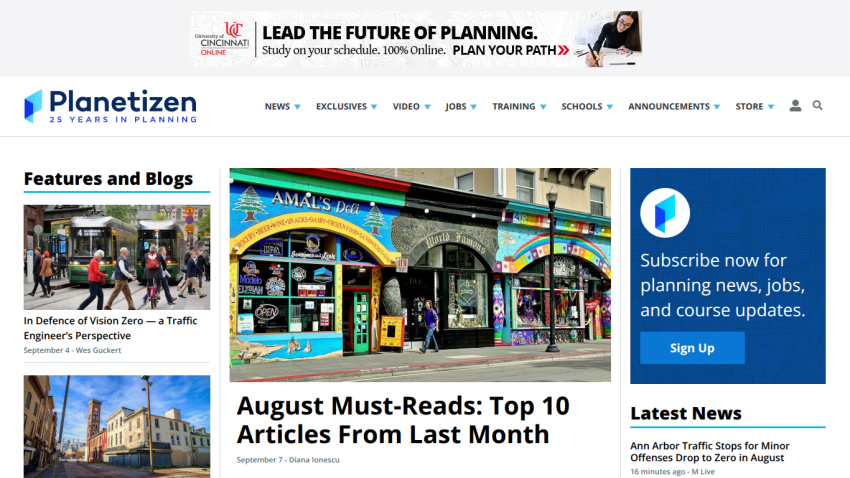 Homepage of Planetizen featuring articles and subscription information.