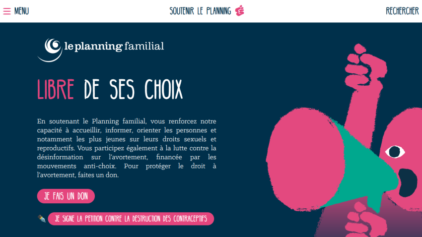 Le planning familial website hero section with title Libre de ses choix and descriptive text about family planning rights