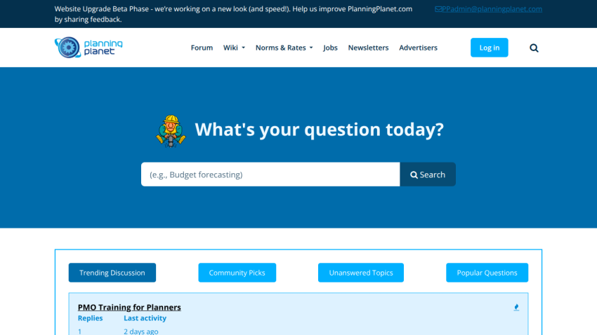 Homepage of a Q&A platform with a search bar and trending discussions listed.