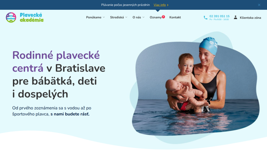 Family swimming centers in Bratislava for babies, children, and adults with a woman holding two babies in a pool
