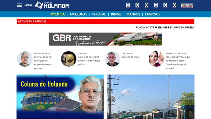 Homepage of a news website featuring articles and images related to politics and local news.