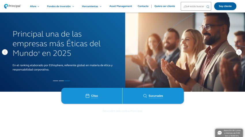 Website showcasing a company recognized for ethics in 2025 with a group of applauding individuals.