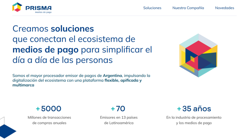 Website header for PRISMA showcasing payment solutions with key statistics and a colorful graphic.