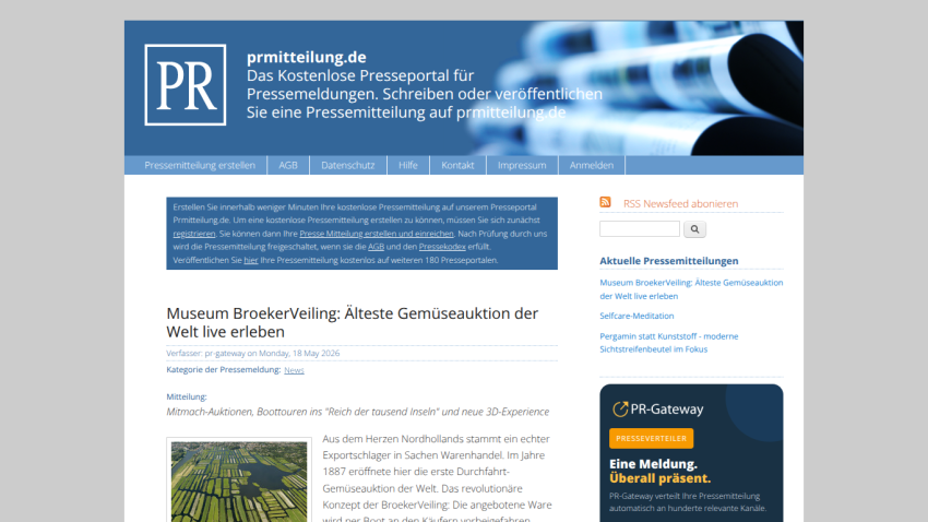 Press portal homepage with news and navigation links.