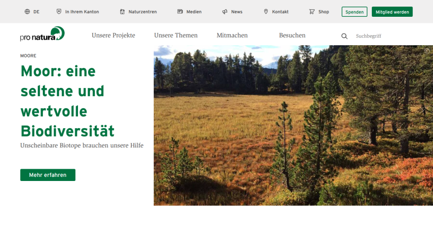 Website promoting rare and valuable biodiversity of moors with a call to action to learn more