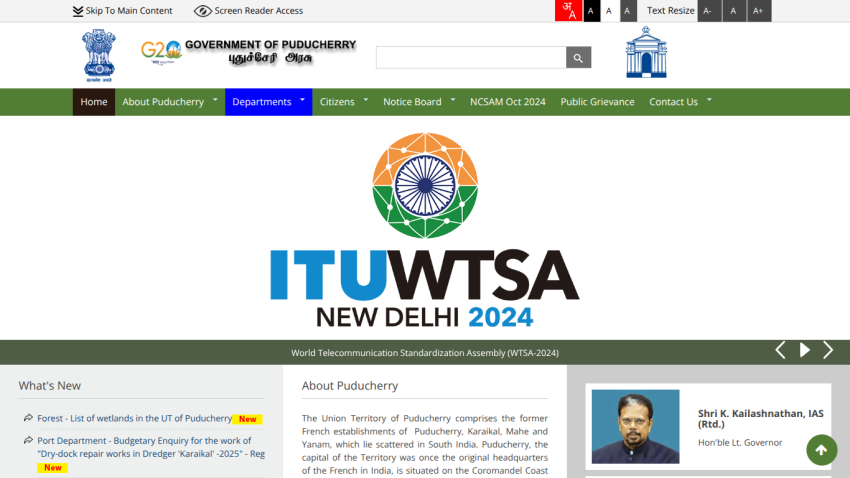 ITU WTSA 2024 event announcement with government branding and navigation links.
