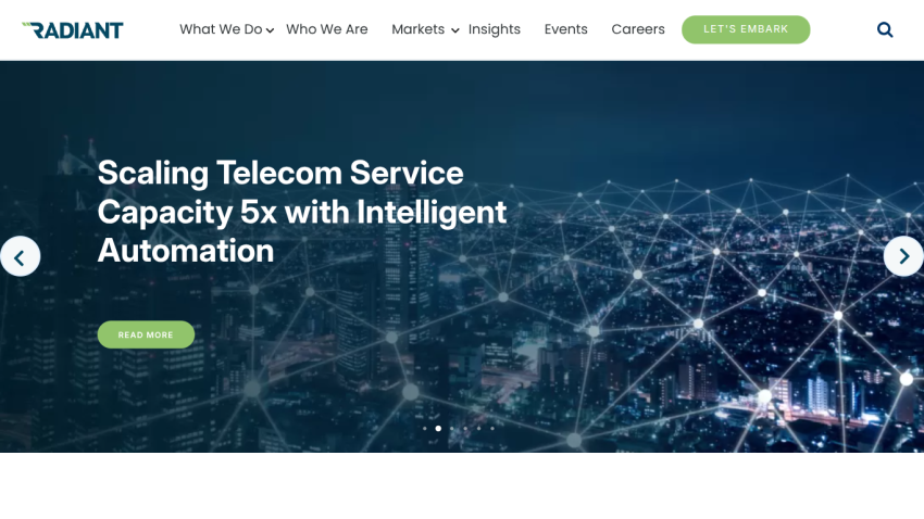 Telecom service scaling with intelligent automation, navigation menu, and call to action button