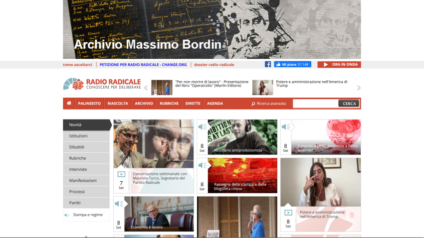 Homepage of Archivio Massimo Bordini featuring navigation and highlighted content.