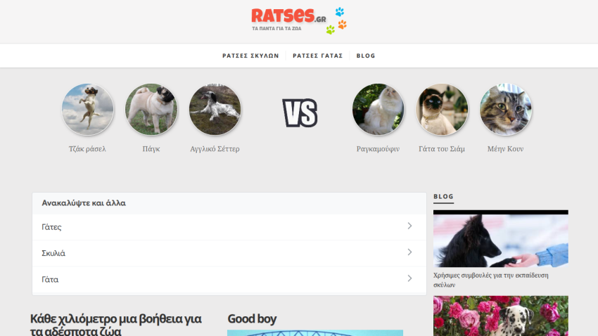 Comparison section featuring dog breeds with images and titles.