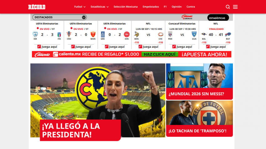 Sports news website featuring a headline about a new president and team logos.