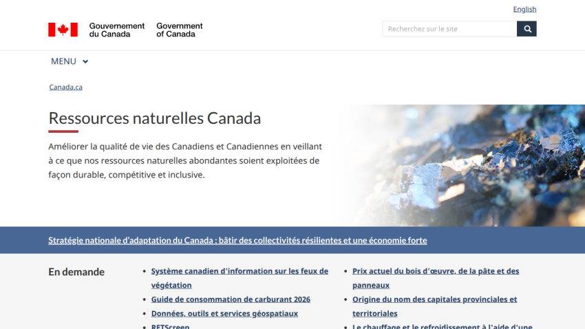 Government of Canada resources page with navigation and key information on natural resources.
