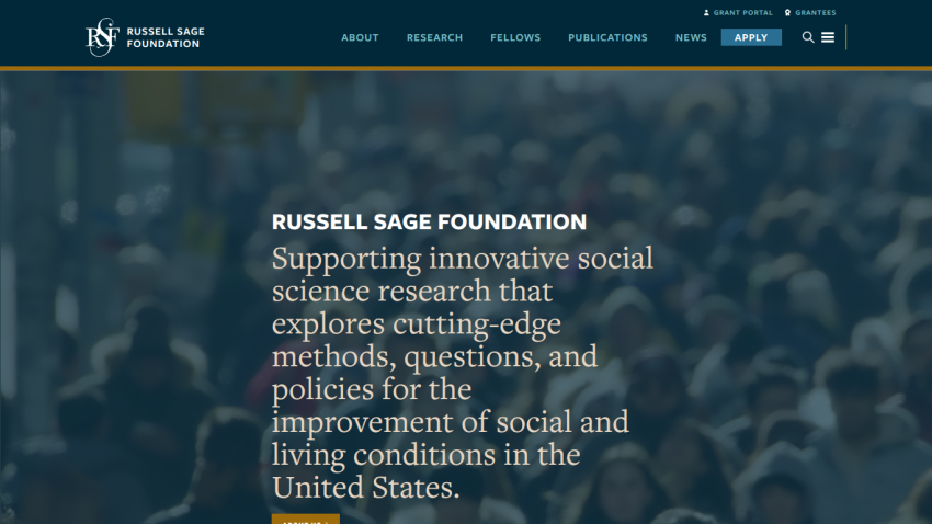 Russell Sage Foundation homepage highlighting social science research and its impact.