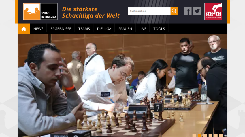 Chess players competing in a tournament with a navigation bar above.