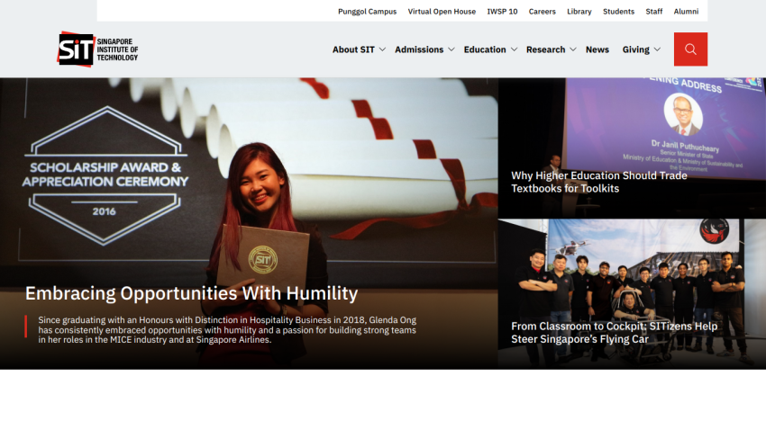 Homepage featuring scholarship award ceremony and embracing opportunities message.