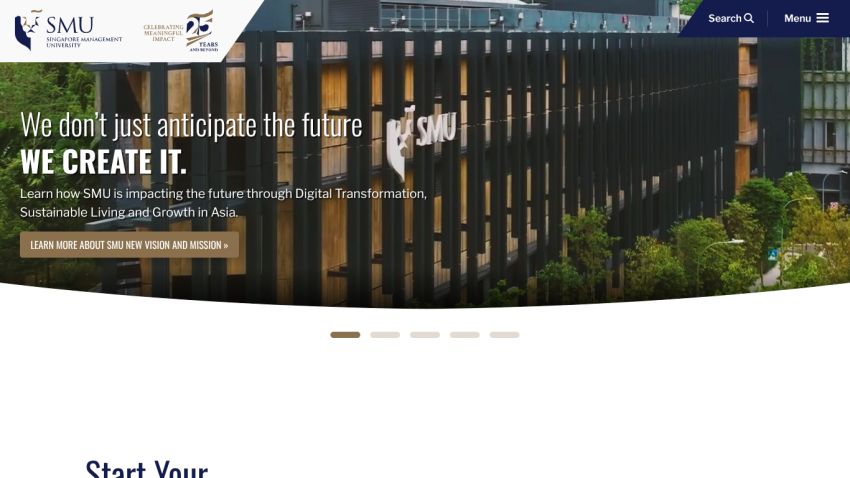 SMU website showcasing digital transformation with a modern building image.