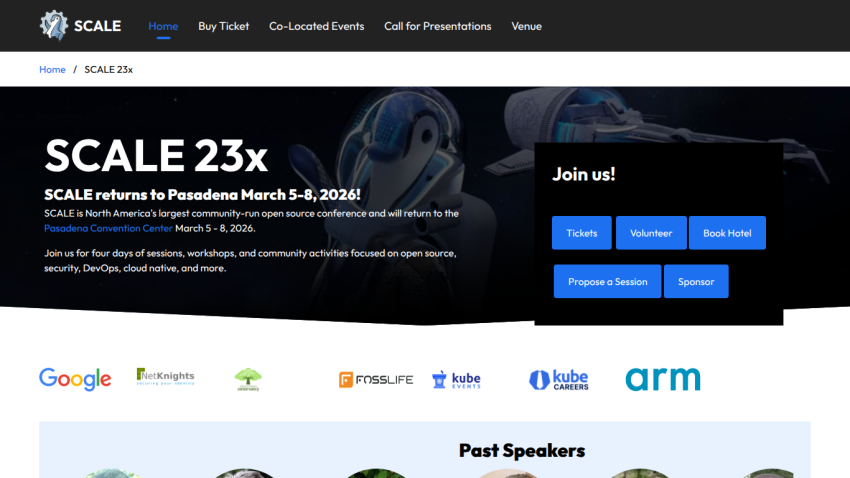 SCALE 23x conference in Pasadena March 5-8, 2026 with event details and join us call to action