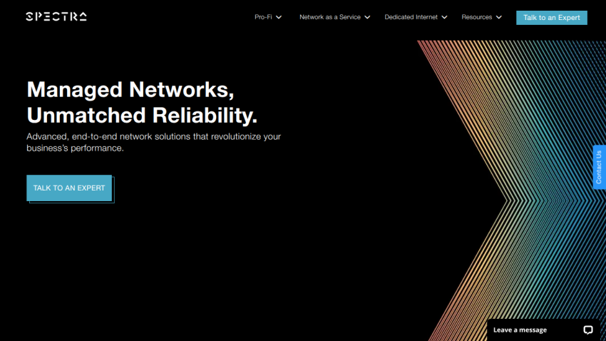 Homepage hero section of a network management company highlighting unmatched reliability with a call to action button
