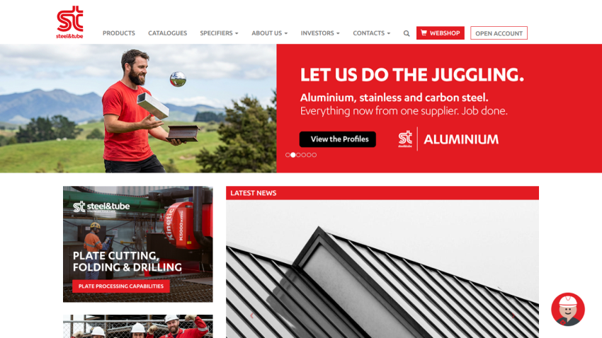 Homepage showcasing products with a call to action for aluminum services.