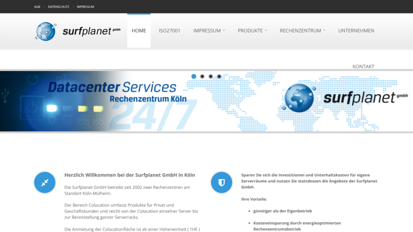 Surfplanet GmbH datacenter services in Cologne with colocation products for private and business customers