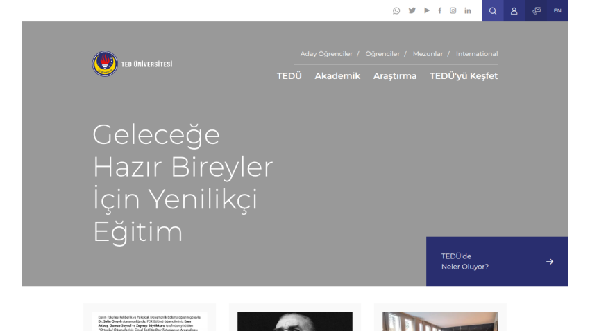 Website header with navigation and hero section featuring innovative education for future-ready individuals in Turkish