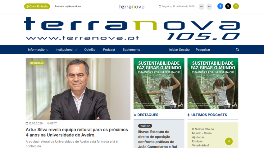 Homepage of Terranova 105.0 featuring a news article and a photo of a speaker.