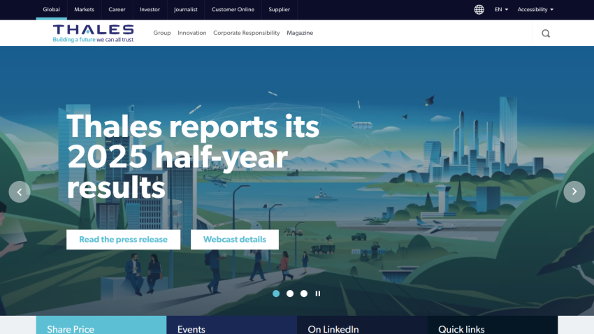 Thales reports its 2025 half-year results with a call to action for the press release.
