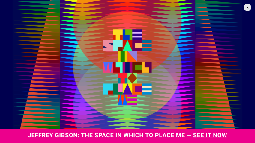 Colorful graphic with text 'THE SPACE IN WHICH TO PLACE ME' and a call to action.