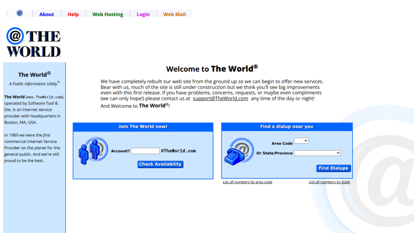 Homepage of 'The World' with welcome message and options to check availability and find a broker.