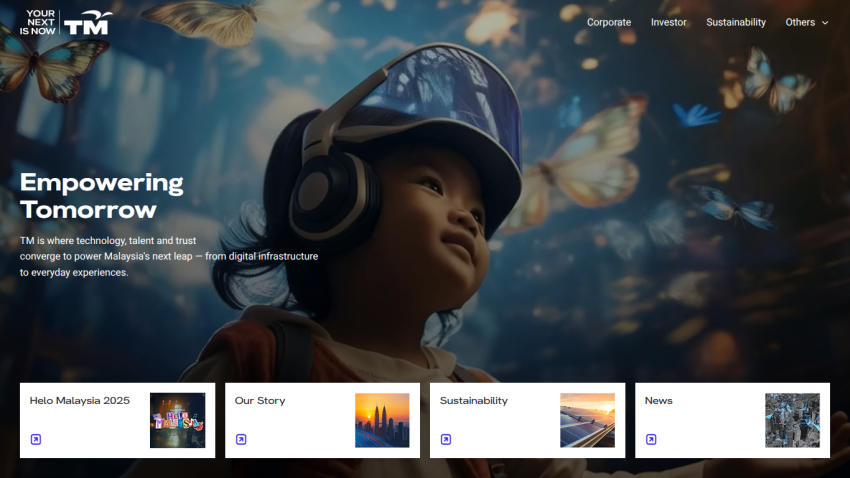 Homepage featuring a child with headphones and butterflies, highlighting 'Empowering Tomorrow'.