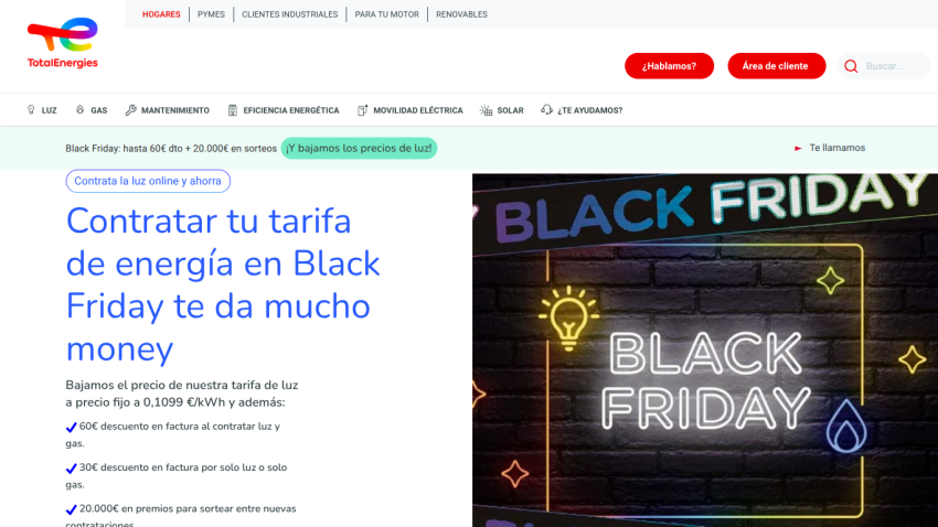 Energy tariff promotion for Black Friday with discount offers and call to action buttons