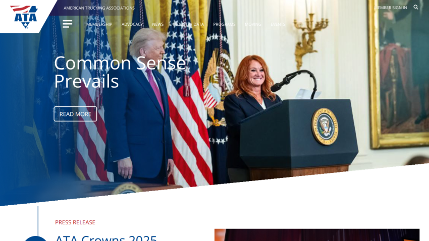 Homepage featuring a speaker at a podium with flags and the headline 'Common Sense Prevails'.