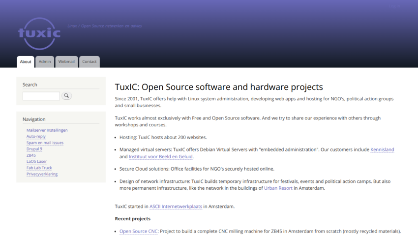 TuxIC offers Linux system administration, web app development, and hosting for NGOs and small businesses with open source projects and recent initiatives.