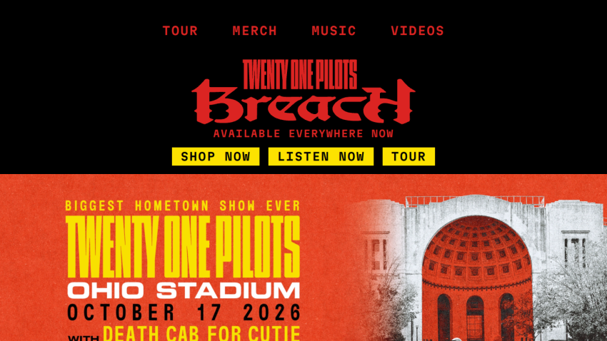 Twenty One Pilots concert announcement for Ohio Stadium on October 17, 2026.
