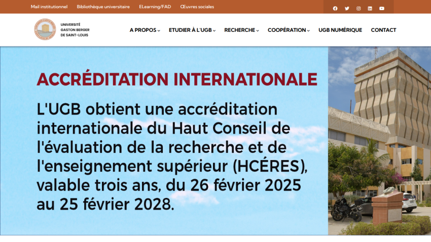 Université Gaston Berger de Saint-Louis announces international accreditation valid from 2025 to 2028.